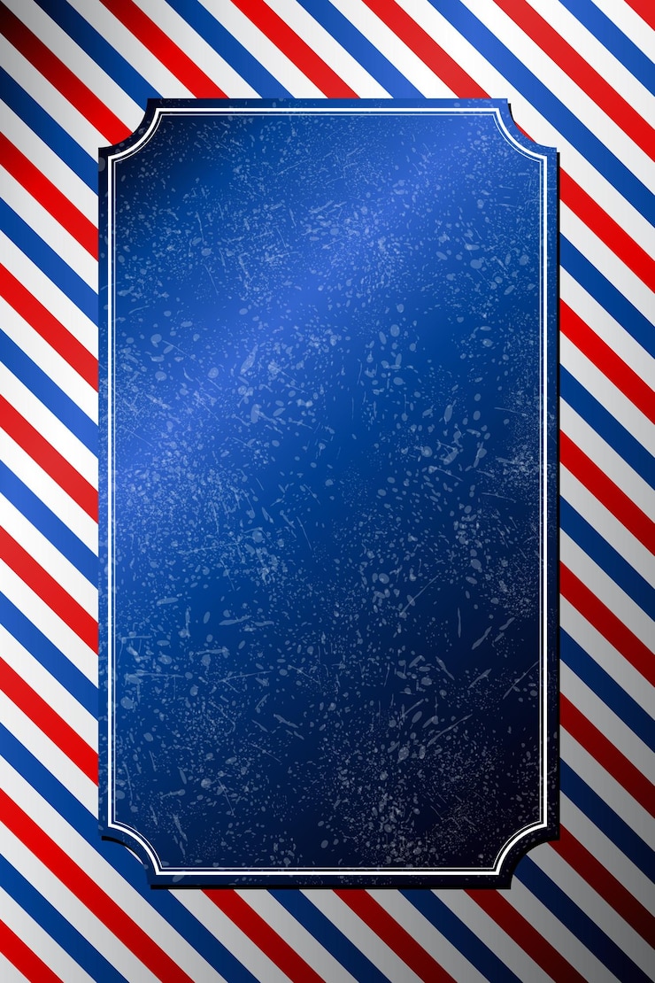 Vetor fundo de barbeiro grunge azul com listras e avião azul com moldura