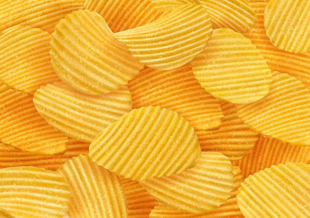 Vetor fundo de batatas fritas de ondulação crocante realista