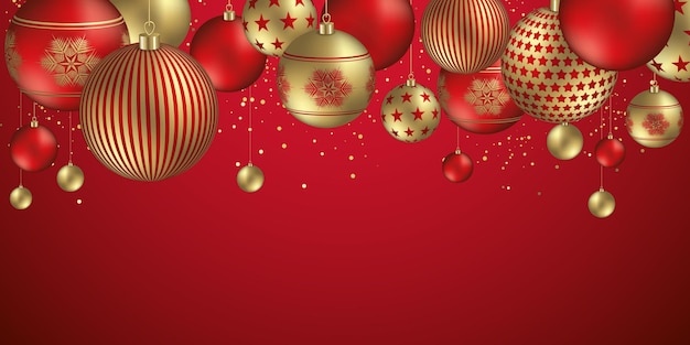 Fundo de bolas de Natal com flocos festivos e enfeites de estrelas
