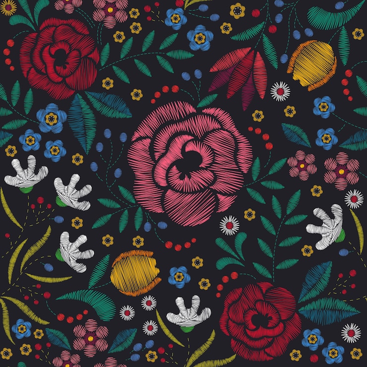Vetor fundo de bordado floral