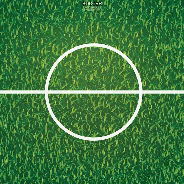 Vetor fundo de campo de futebol de futebol com área de linha central. ilustração vetorial.