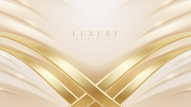 Vetor fundo de capa de estilo elegante decorado com curvas douradas com efeito de luz brilhante