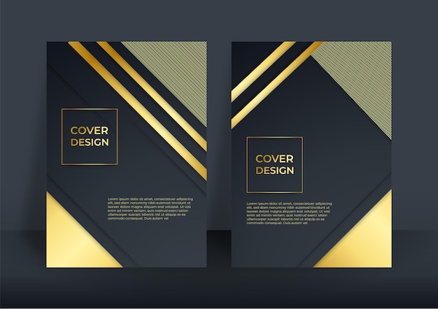 Vetor fundo de capa de negócios de luxo, decoração abstrata, padrão dourado, gradientes de meio-tom, ilustração vetorial 3d. modelo de capa em ouro preto, formas geométricas, banner minimalista moderno