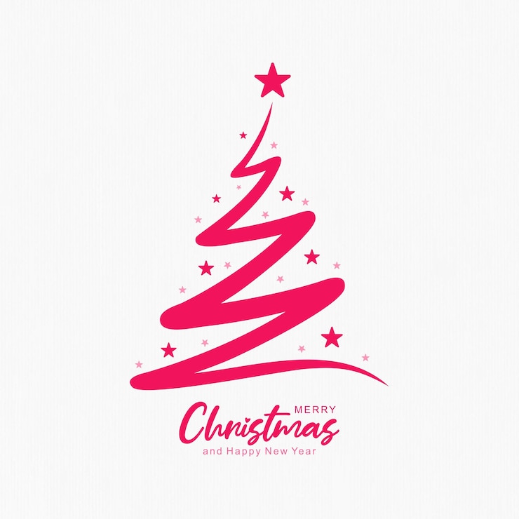 Vetor fundo de cartão de árvore de natal com linda arte de linha