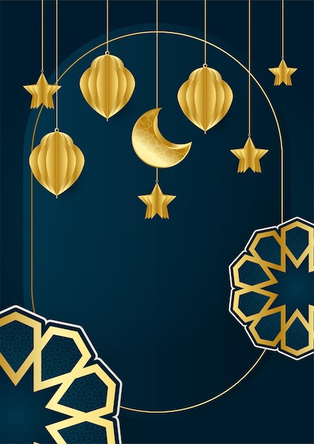 Fundo de cartaz islâmico na moda com mesquita padrão árabe lanterna lua e crescente pode ser usado para cartão de saudação cartaz banner convite folheto ramadan eid adha iftar convite