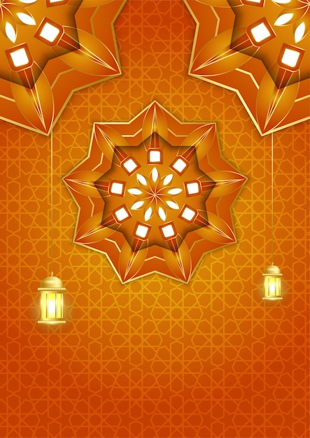 Vetor fundo de cartaz islâmico na moda com mesquita padrão árabe lanterna lua e crescente pode ser usado para cartão de saudação cartaz banner convite folheto ramadan eid adha iftar convite