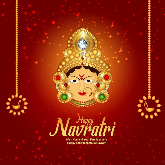 Fundo de celebração do feliz navratri do festival indiano com ilustração em vetor de durga maa