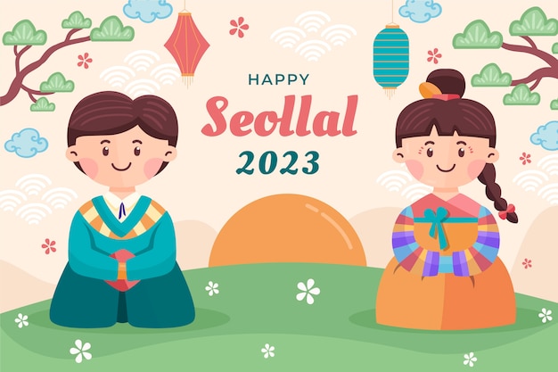 Fundo de celebração seolal desenhado à mão