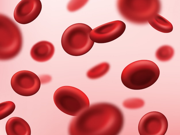 Vetor fundo de células vermelhas do sangue, plasma médico e eritrócitos de hemoglobina da artéria humana, medicina de hematologia. glóbulos vermelhos no fluxo das veias, sistema vascular do corpo, câncer e ciência da microbiologia