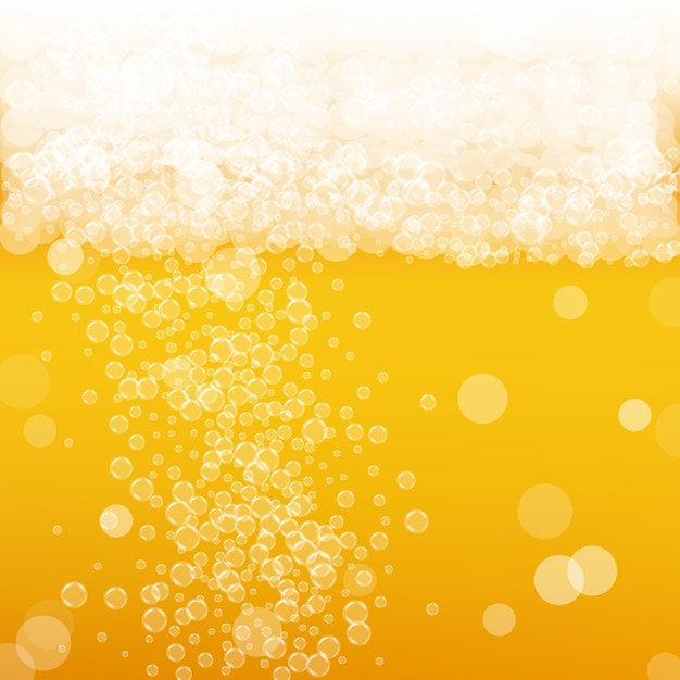 Vetor fundo de cerveja com bolhas realistas bebida legal para banners e panfletos de design de menu de restaurante fundo de cerveja quadrado amarelo com espuma espumosa branca copo frio de cerveja para design de cervejaria