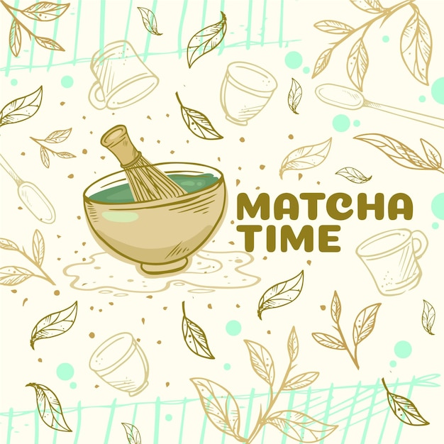 Fundo de chá matcha mão desenhada