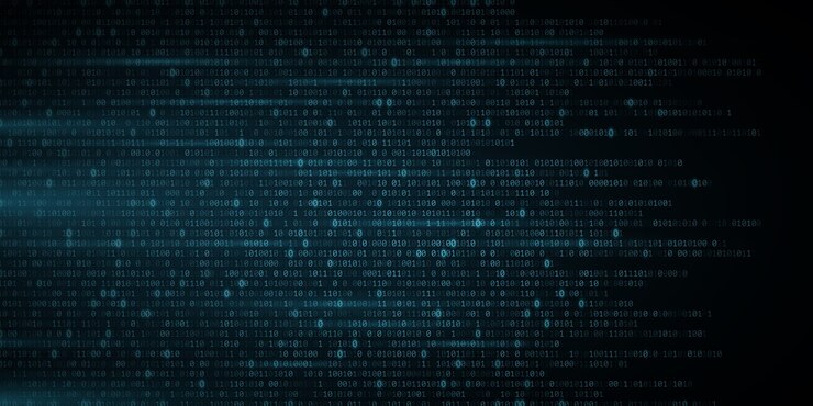 Fundo de código binário azul brilhante abstrato. Símbolos de programação aleatória em movimento. Dados digitais. Conceito de alta tecnologia. Design de programação. Efeito de luz.