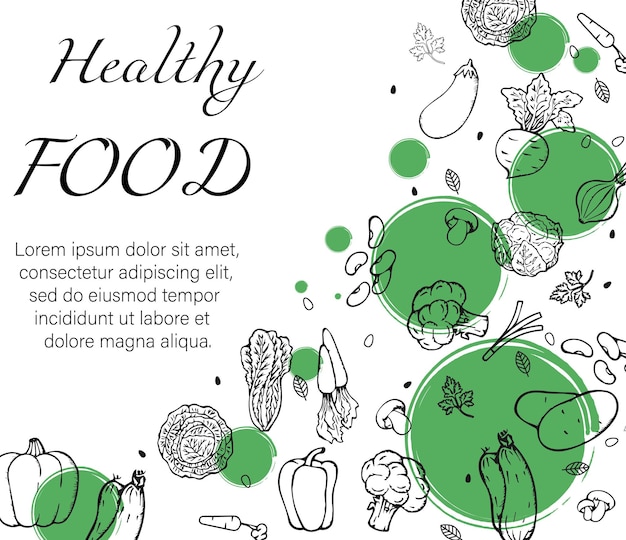 fundo de comida com legumes e frutas desenhados à mão moldura de visão superior de comida Design de menu de comida