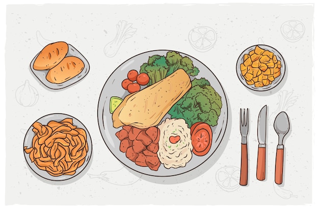 Fundo de comida gourmet desenhado à mão