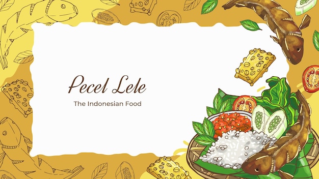 Fundo de comida indonésio pecel lele desenhado à mão