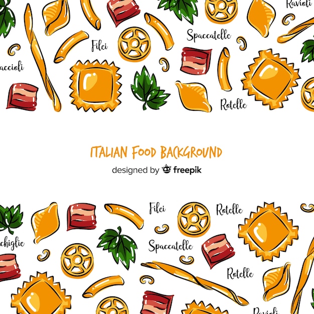 Vetor fundo de comida italiana de mão desenhada