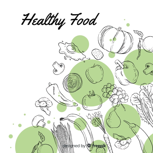 Fundo de comida saudável mão desenhada