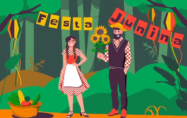 Vetor fundo de composição de festa junina desenhado à mão