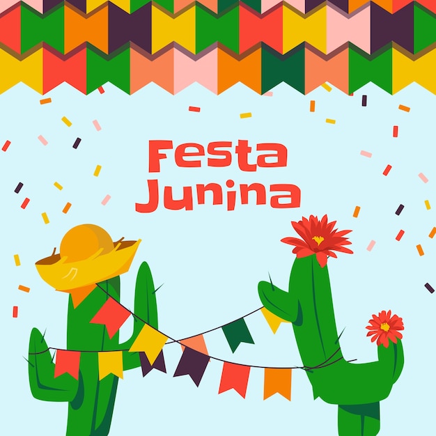 Vetor fundo de composição de festa junina desenhado à mão