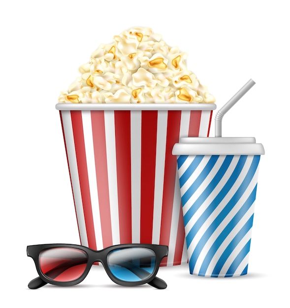 Fundo de composição de pipocas de cinema realista