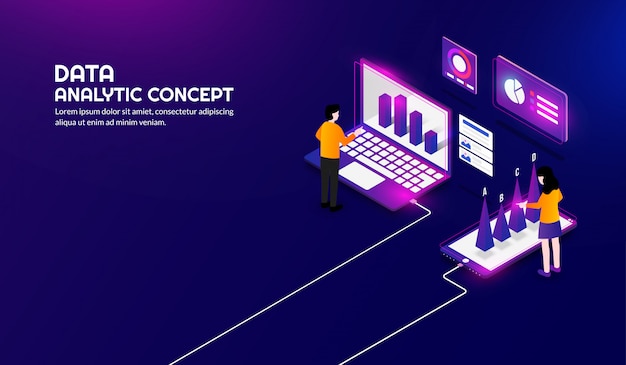 Vetor fundo de conceito analítico de dados isométricos