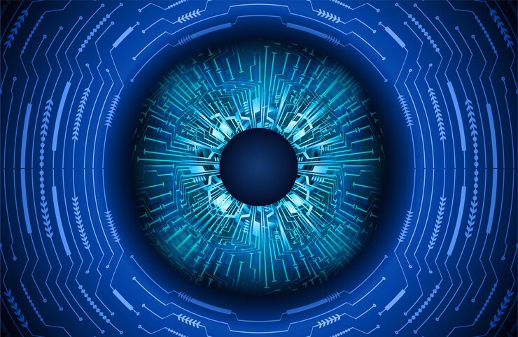 Vetor fundo de conceito de tecnologia futura de circuito cibernético de olho