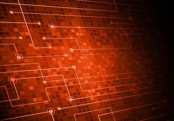 Vetor fundo de conceito de tecnologia futura de circuito cibernético laranja
