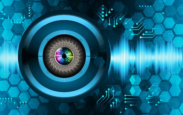 Vetor fundo de conceito de tecnologia futura de circuito de olho azul