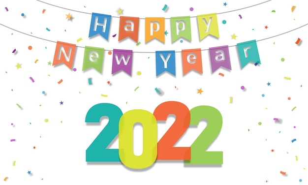 Fundo de confete colorido feliz ano novo 2022