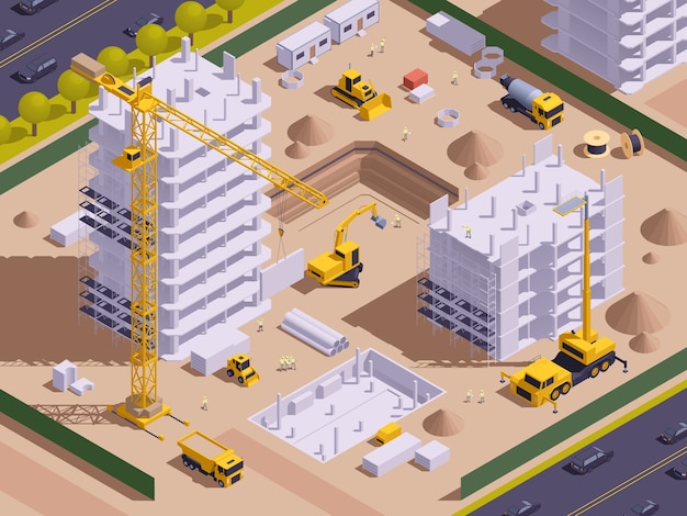 Fundo de construção em vista isométrica