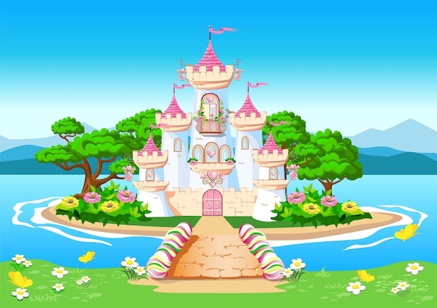 Fundo de conto de fadas com castelo de princesa