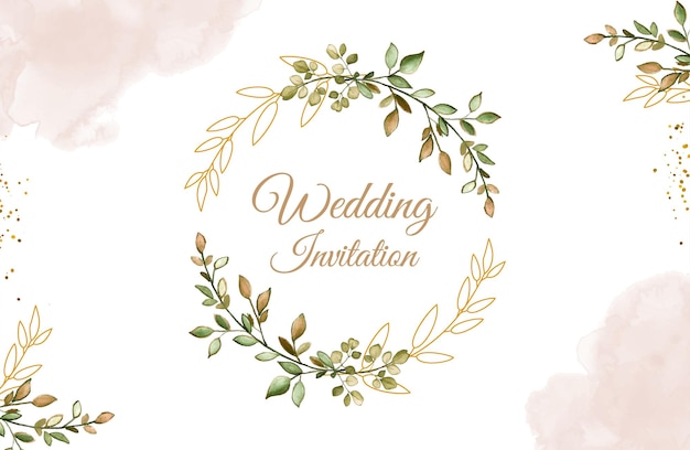 Vetor fundo de convite de casamento com folhagem aquarela