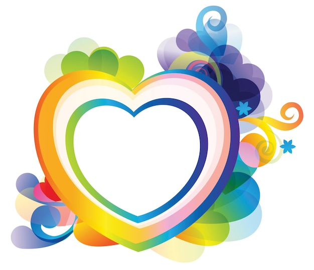 Vetor fundo de cor do arco-íris vetorial com coração para design
