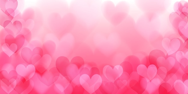 Fundo de corações embaçados translúcidos em ilustração de cores rosa no dia dos namorados