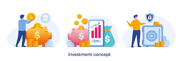 Fundo de crescimento do conceito de investimento, vetor de ilustração de design plano financeiro e contábil, vetor de depósito de negociação