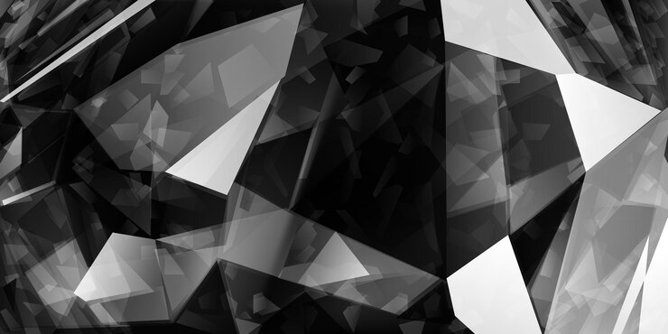Vetor fundo de cristal abstrato em cores pretas com refração de luz e destaques nas facetas