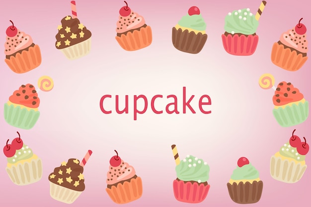 Fundo de cupcakes deliciosos projeto de ilustração vetorial de sobremesa