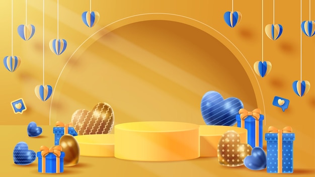 Fundo de decoração de pódio de exibição de verão com ornamento de praia ilustração 3D vetorial
