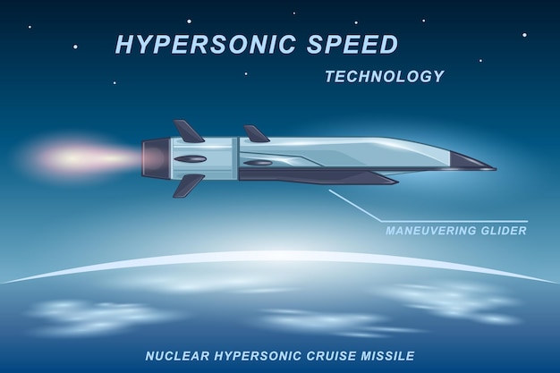 Vetor fundo de desenho realista de planador de vôo de velocidade hipersônica de foguete