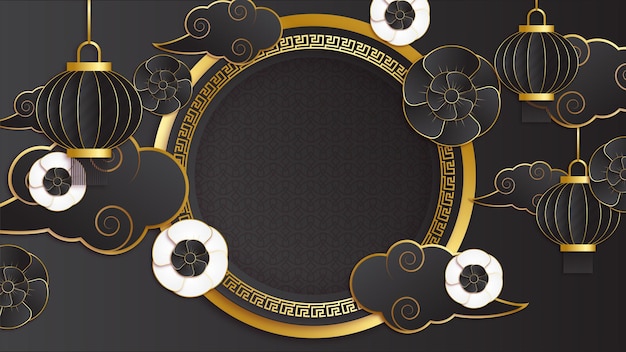 Vetor fundo de design chinês de ouro preto estilo de papel de ano novo chinês realista