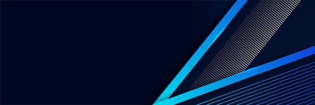 Fundo de design de banner largo azul de negócios corporativos design de banner 3d abstrato com fundo geométrico de tecnologia azul escura ilustração vetorial