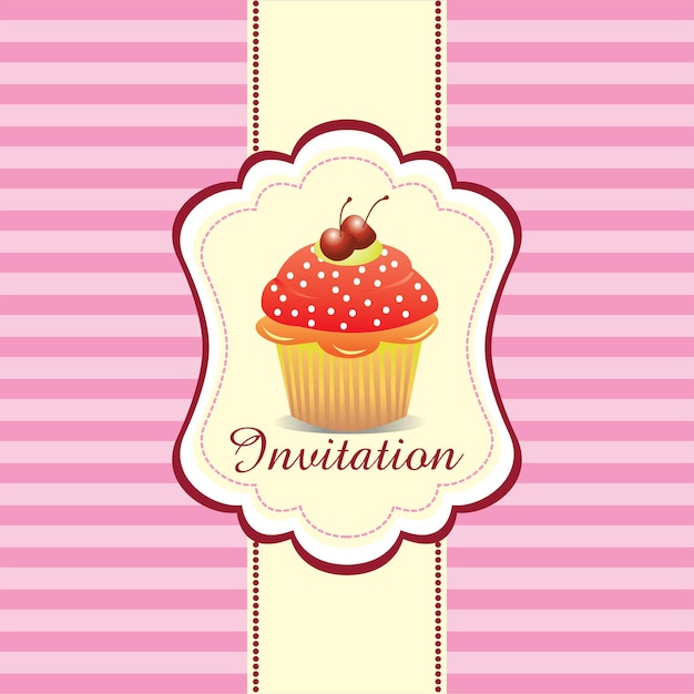 Vetor fundo de design de convite de cupcake