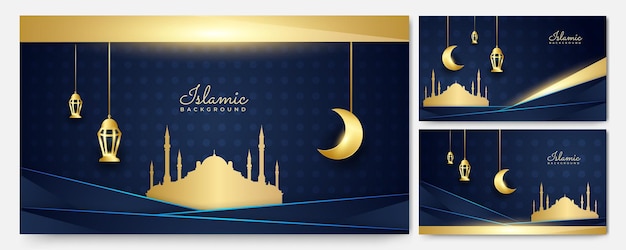 Fundo de design islâmico azul dourado árabe elegante Mandala