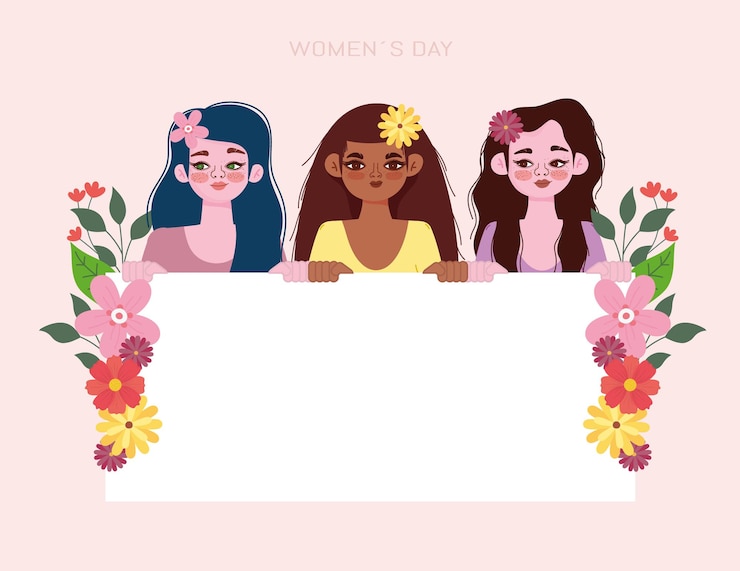 Vetor fundo de dia da mulher com flores e banner em branco