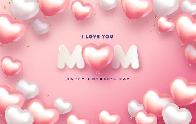 Fundo de dia das mães com quadro de balão de amor ilustração 3D