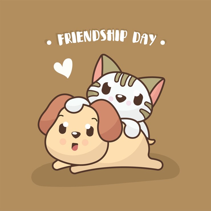 Vetor fundo de dia de amizade com cachorro fofo e ilustração de gato
