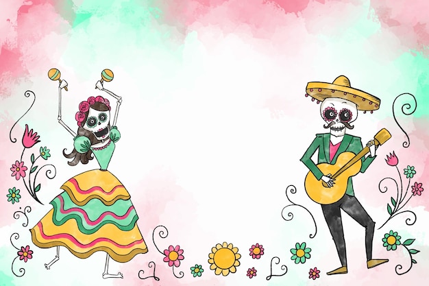 Fundo de dia de muertos em aquarela