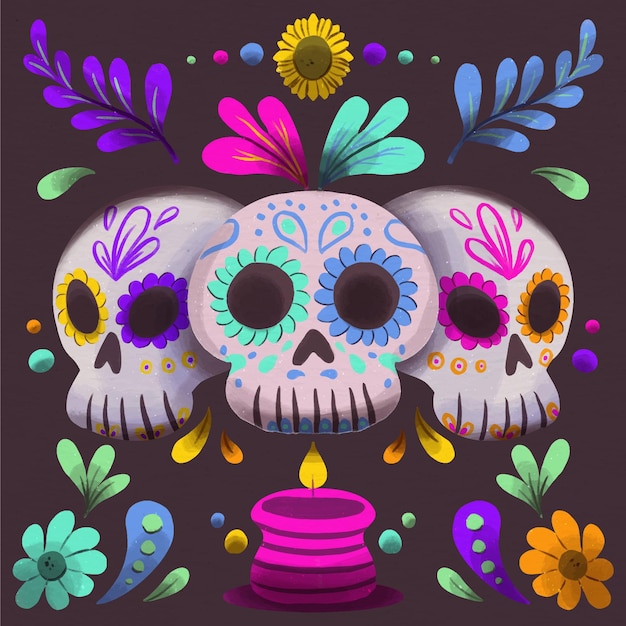 Fundo de dia de muertos em aquarela