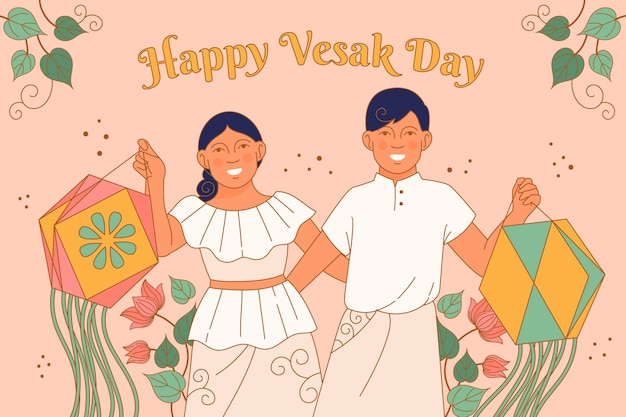 Vetor fundo de dia de vesak desenhado à mão