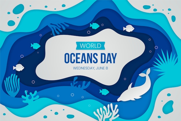 Fundo de dia mundial dos oceanos de estilo de papel